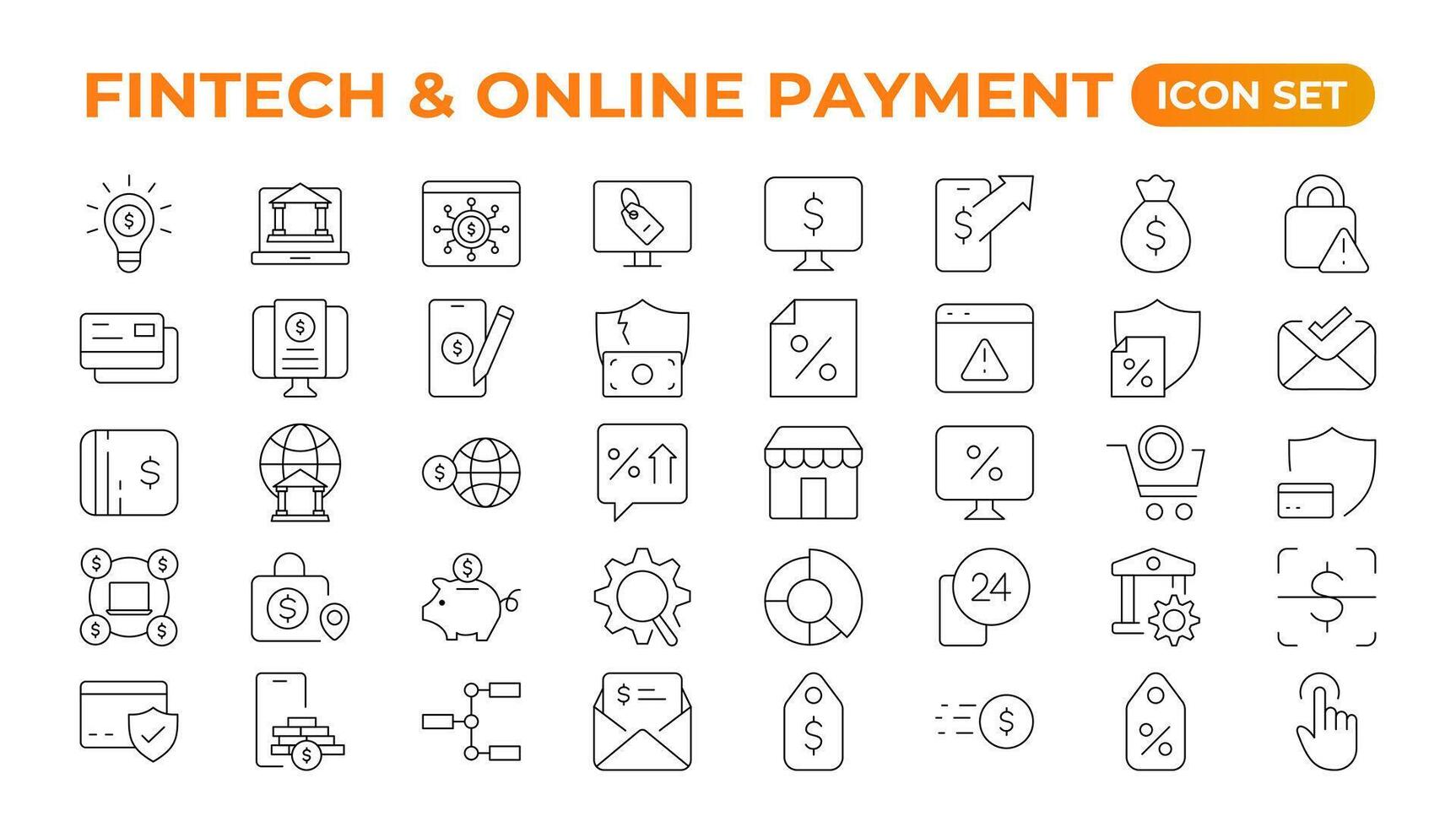 Set of fintech modern icons. Simple line art style icons pack. Set outline Minimalist thin linear web icon set. Outline icon collection. vector