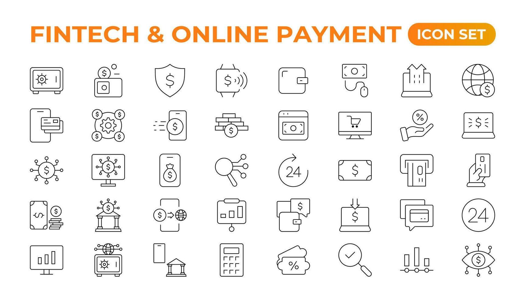 Set of fintech modern icons. Simple line art style icons pack. Set outline Minimalist thin linear web icon set. Outline icon collection. vector