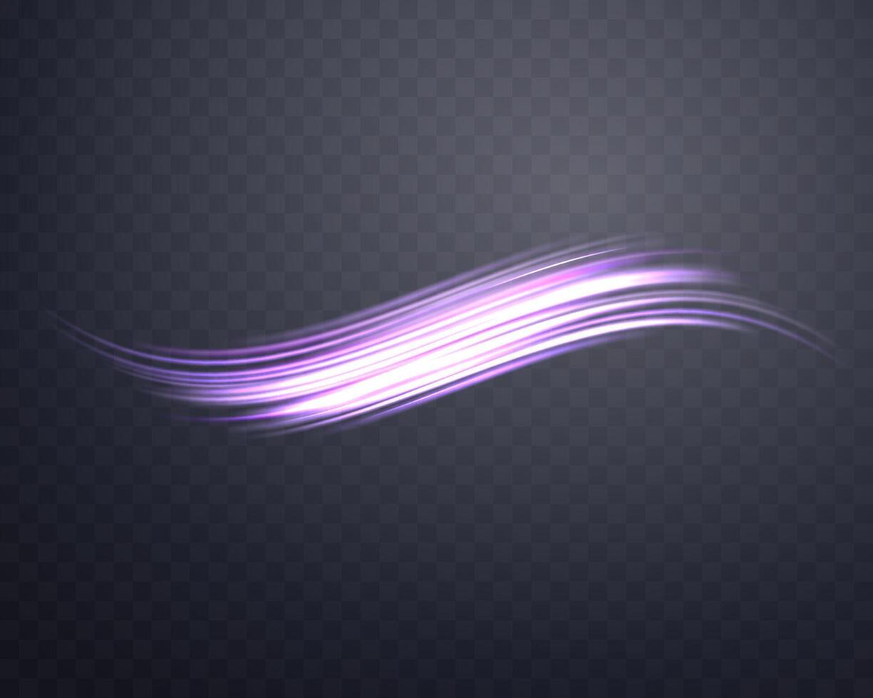 brillante púrpura líneas. neón realista energía velocidad. resumen ligero efecto en un oscuro antecedentes. vector