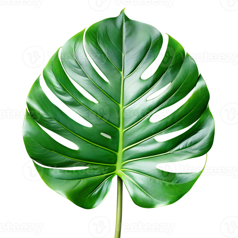 a green leaf monstera palm isolated on a translucent background. png