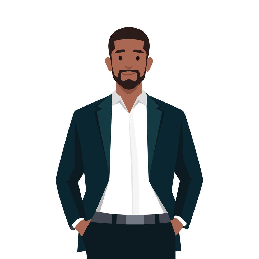 Businessman standing with hands in pockets. vector