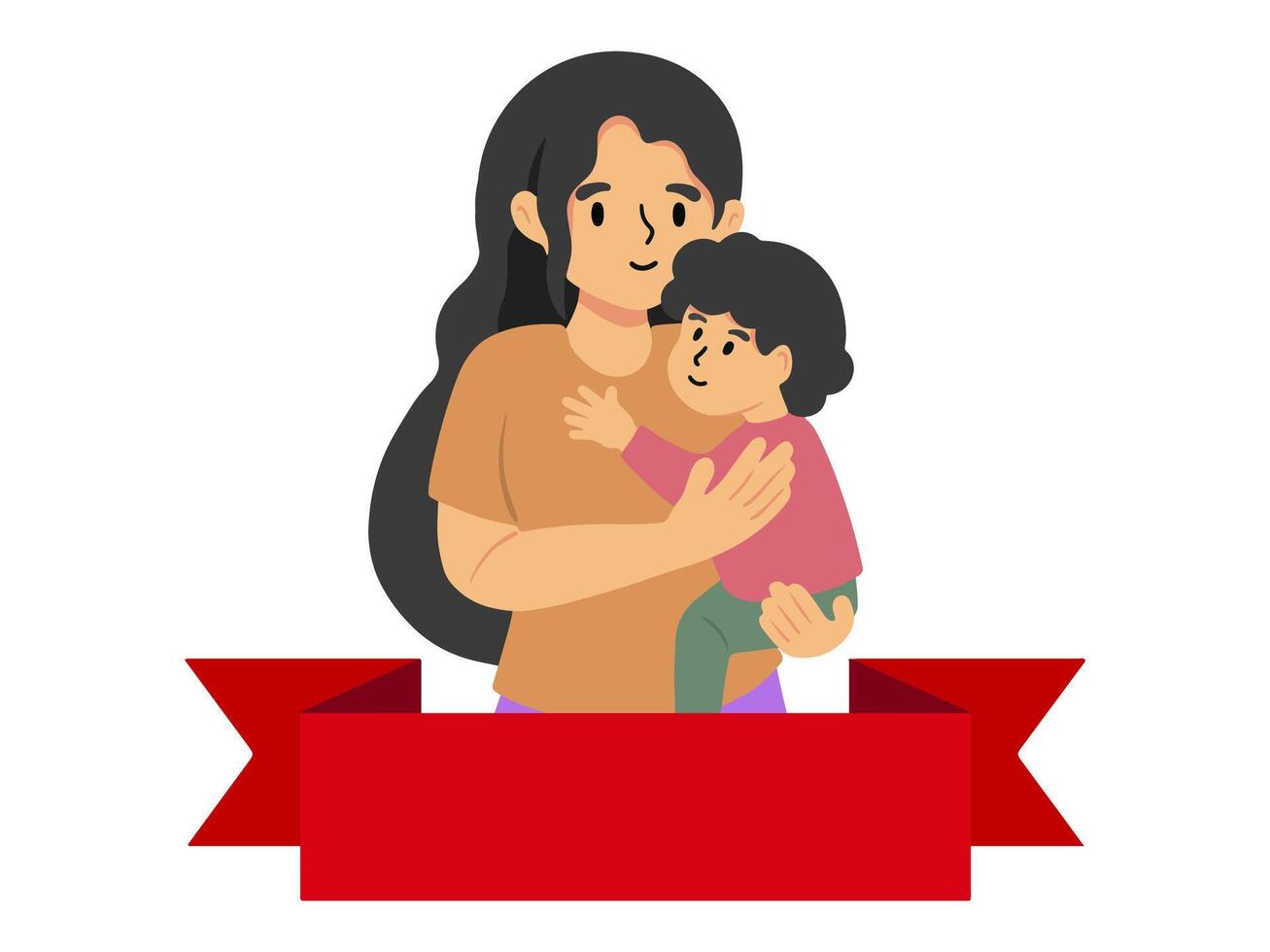 Mother Holding Child Ribbon Background vector