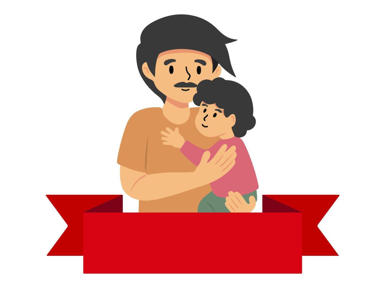 Father Holding Son Ribbon Background vector