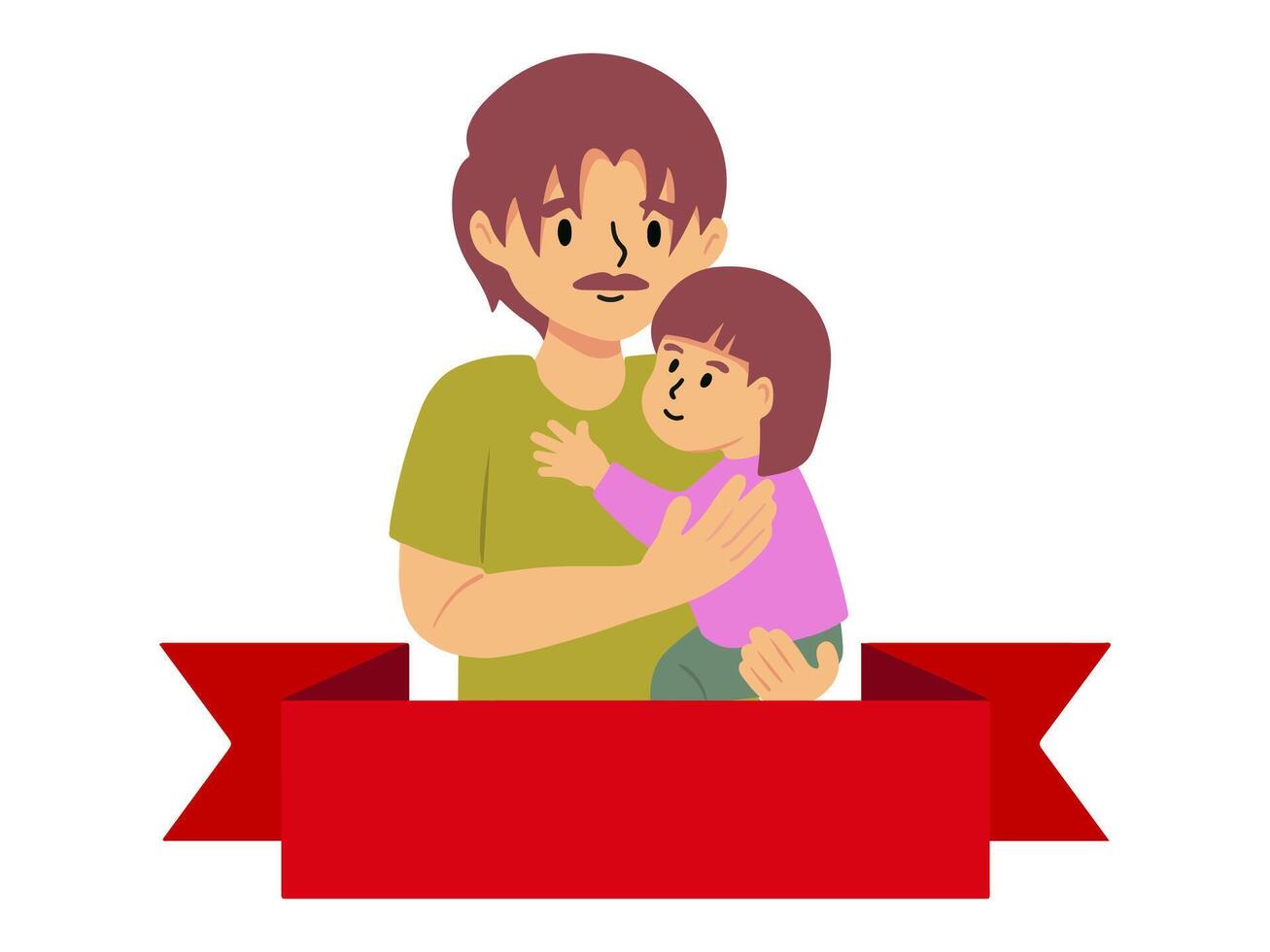 Father Holding Daughter Ribbon Background vector