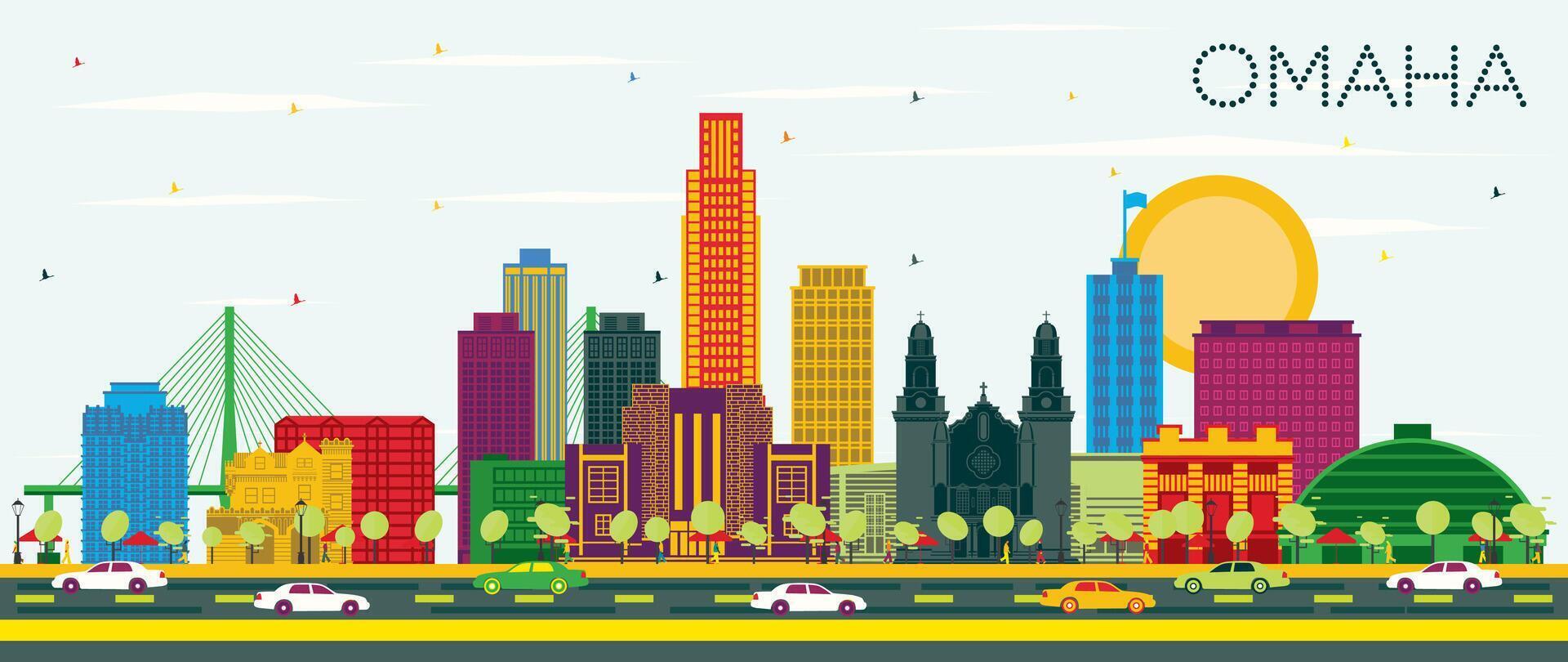 Omaha Nebraska City Skyline with Color Buildings and Blue Sky. Business Travel and Tourism Concept with Historic Architecture. Omaha USA Cityscape with Landmarks. vector