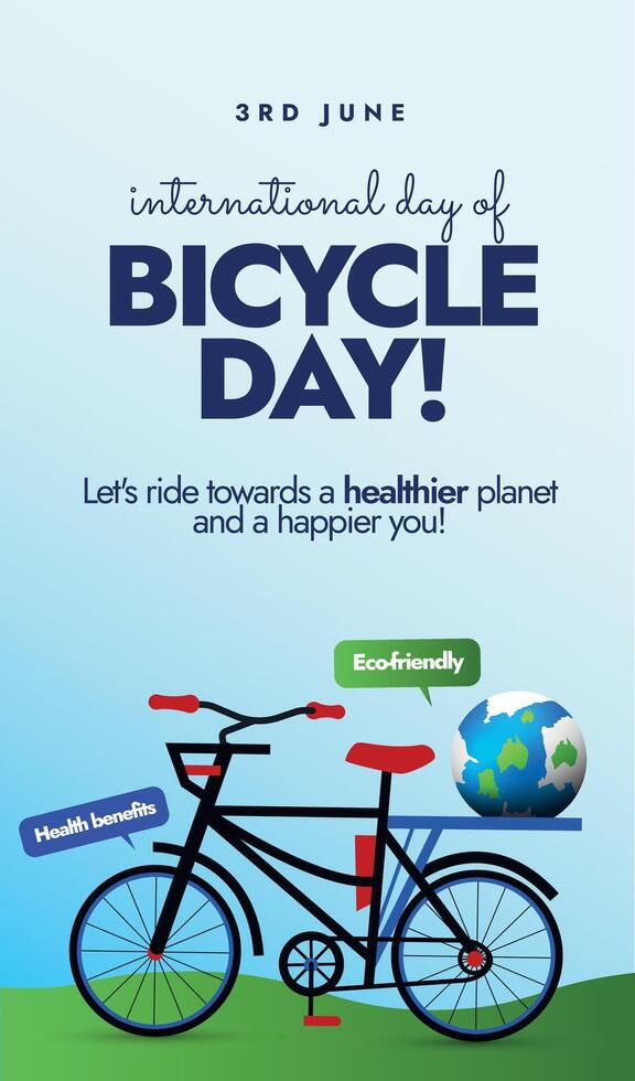 world bicycle day social media story banner with cycle and earth globe vector