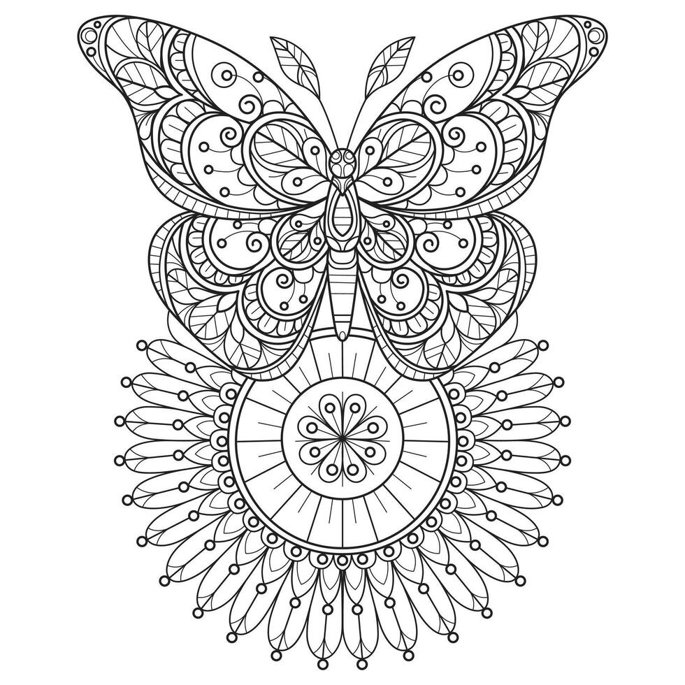Sun flower and butterfly hand drawn for adult coloring book vector