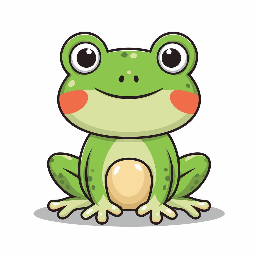 Cute cartoon frog set, animation frames. Adorable little froggy smiling, jumping, croaking, waving and catching fly with tongue. Simple flat style illustration. vector