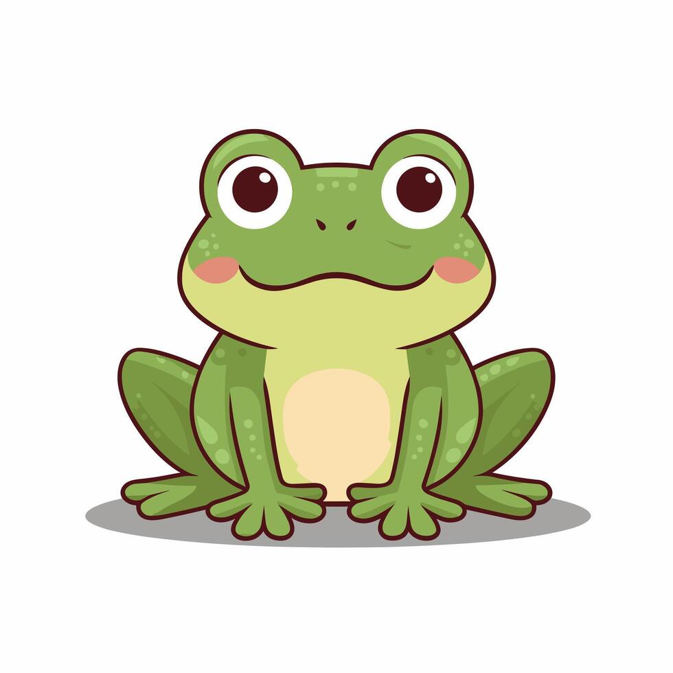 Cute cartoon frog set, animation frames. Adorable little froggy smiling, jumping, croaking, waving and catching fly with tongue. Simple flat style illustration. vector