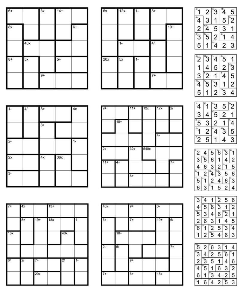 Kendoku puzzle set with solutions vector