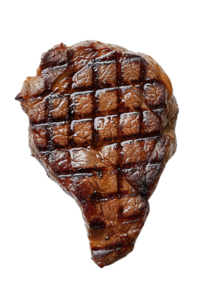 A single grilled steak with prominent grill marks isolated on transparent background png