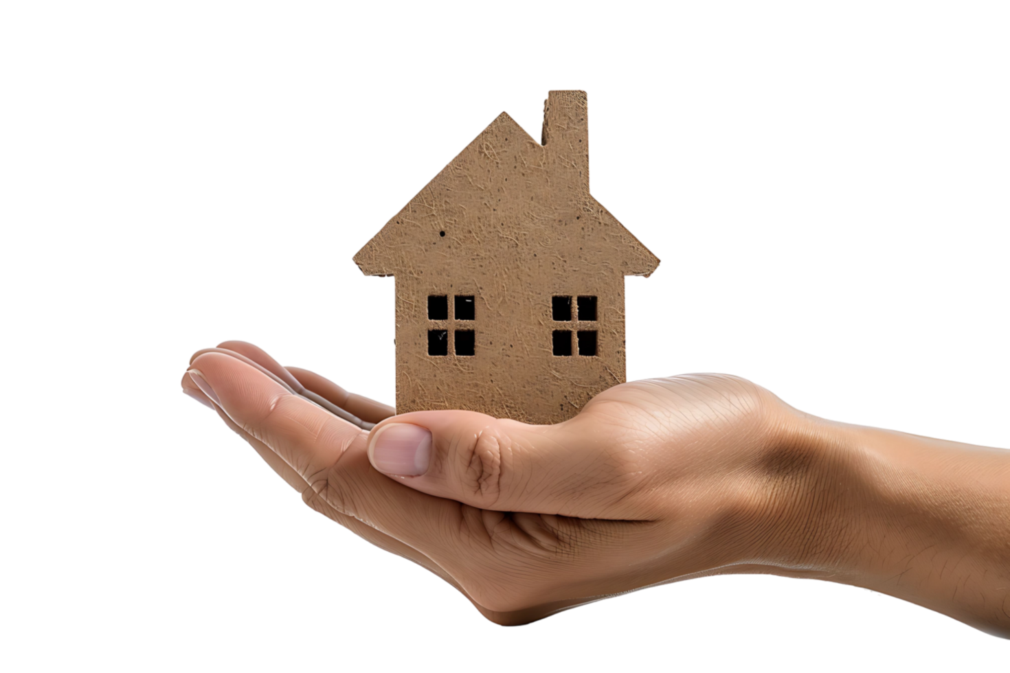 Hand holding a small simple house on isolated transparent background png