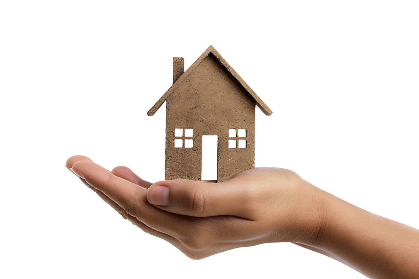 Hand holding a small simple house on isolated transparent background png