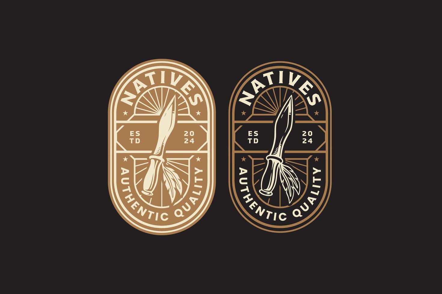 dagger and feather native america indian logo design for adventure and outdoor company business vector