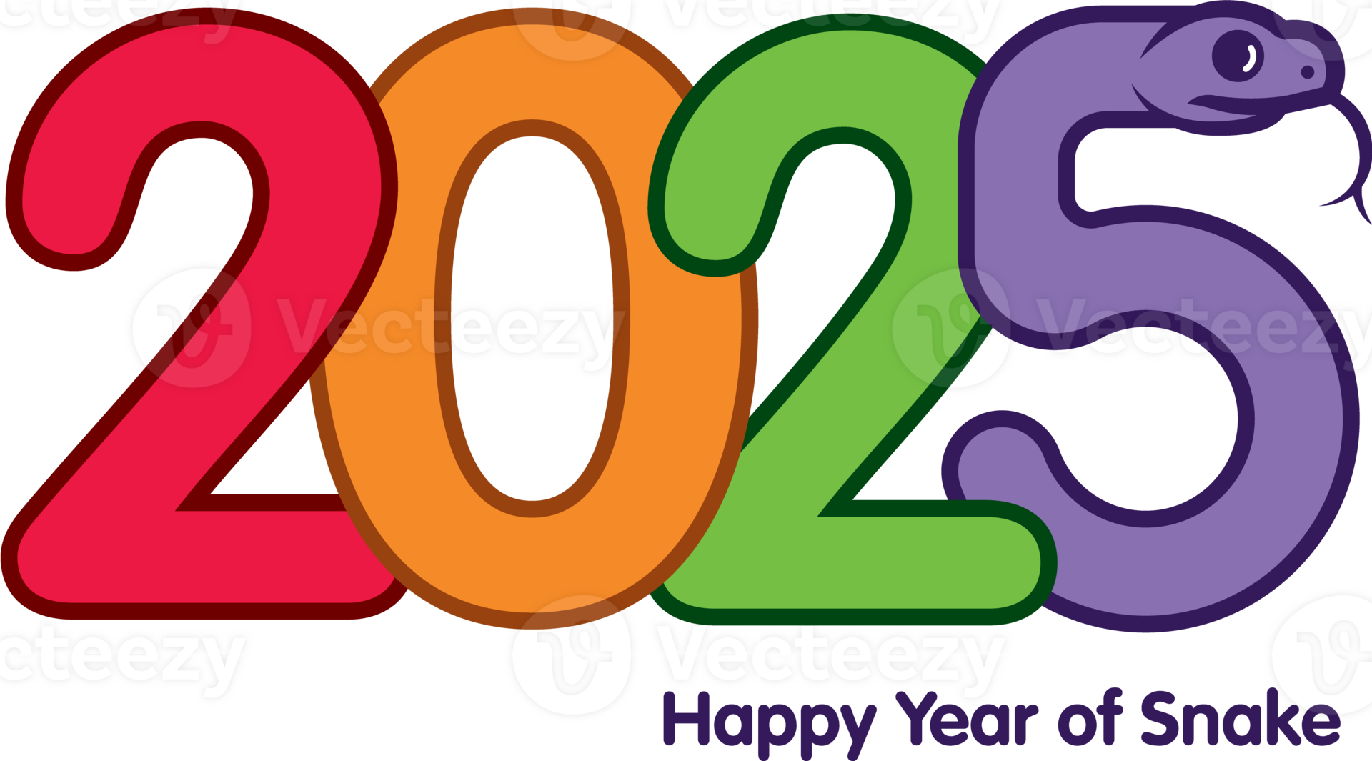 Colourful 2025 Happy New Year with snake zodiac symbol. Year of snake lunar chinese new year