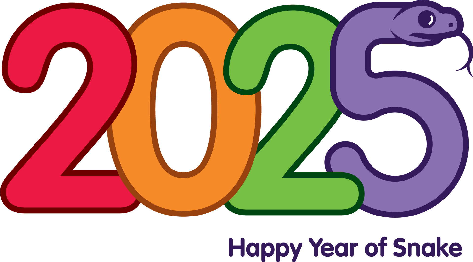 Colourful 2025 Happy New Year with snake zodiac symbol. Year of snake lunar chinese new year
