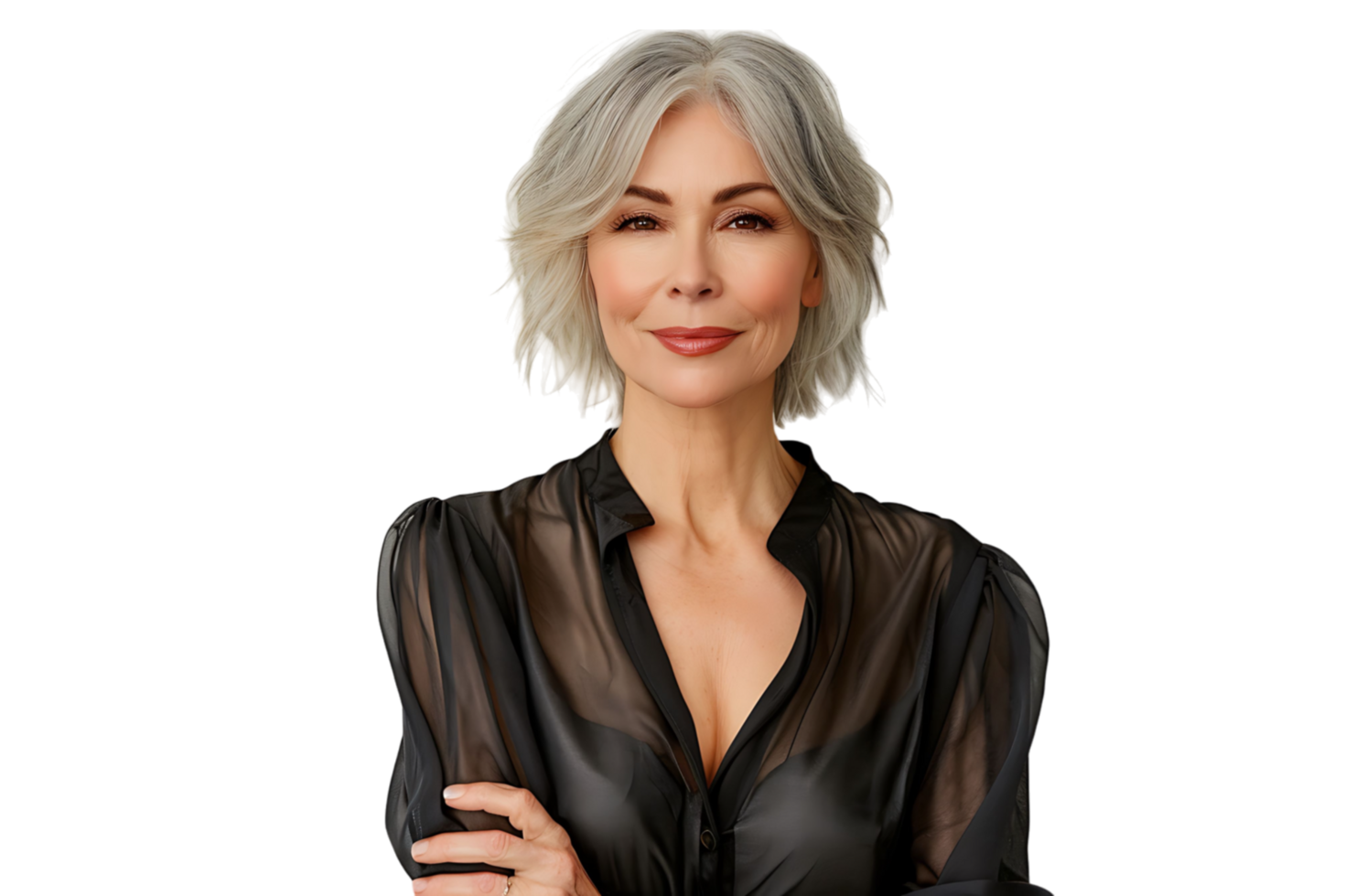 friendly person with gray hairstyle dressed on isolated transparent background png