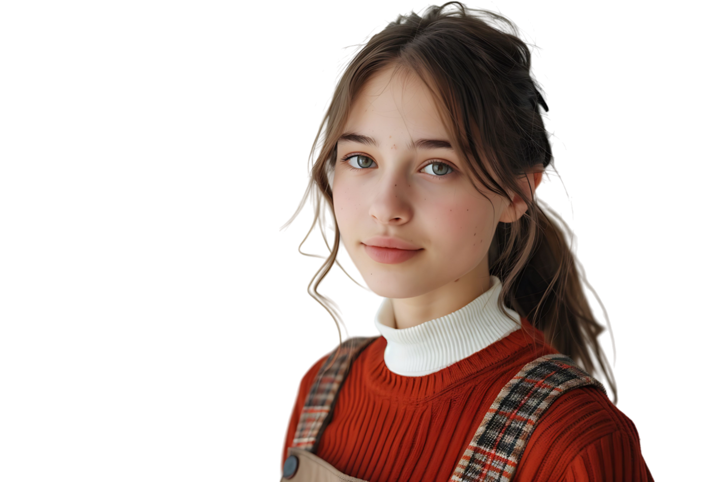 Pretty cute girl dressed stylish clothes going to university on isolated transparent background png