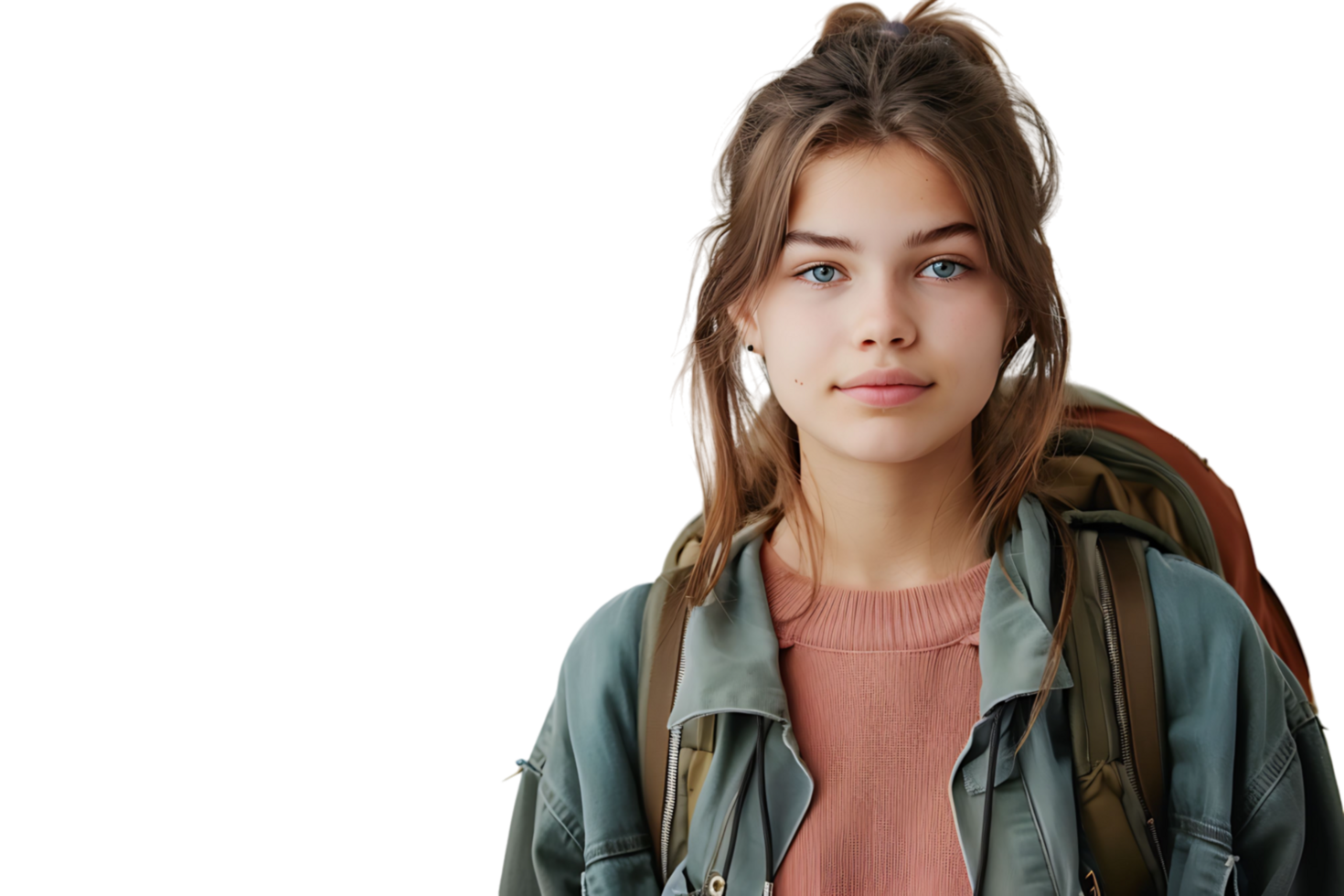 Pretty cute girl dressed stylish clothes going to university on isolated transparent background png