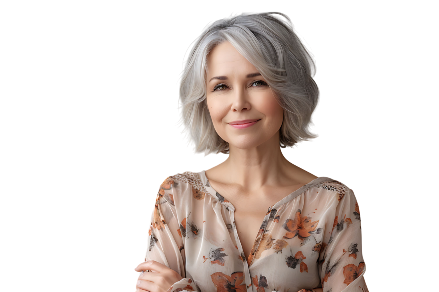 friendly person with gray hairstyle dressed on isolated transparent background png