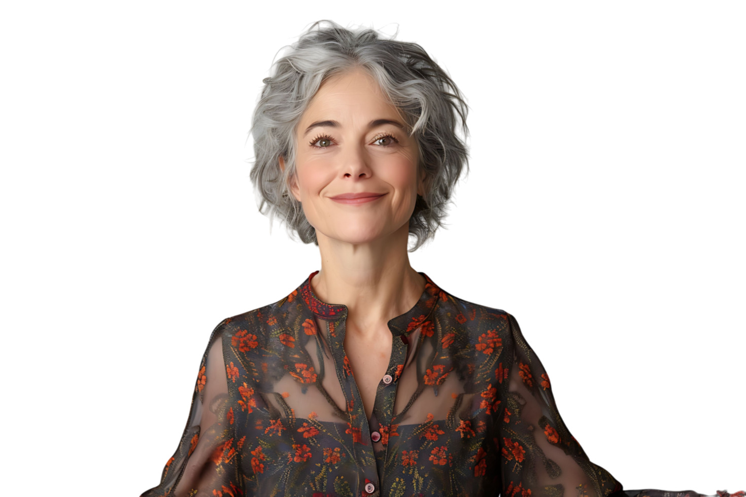 friendly person with gray hairstyle dressed on isolated transparent background png