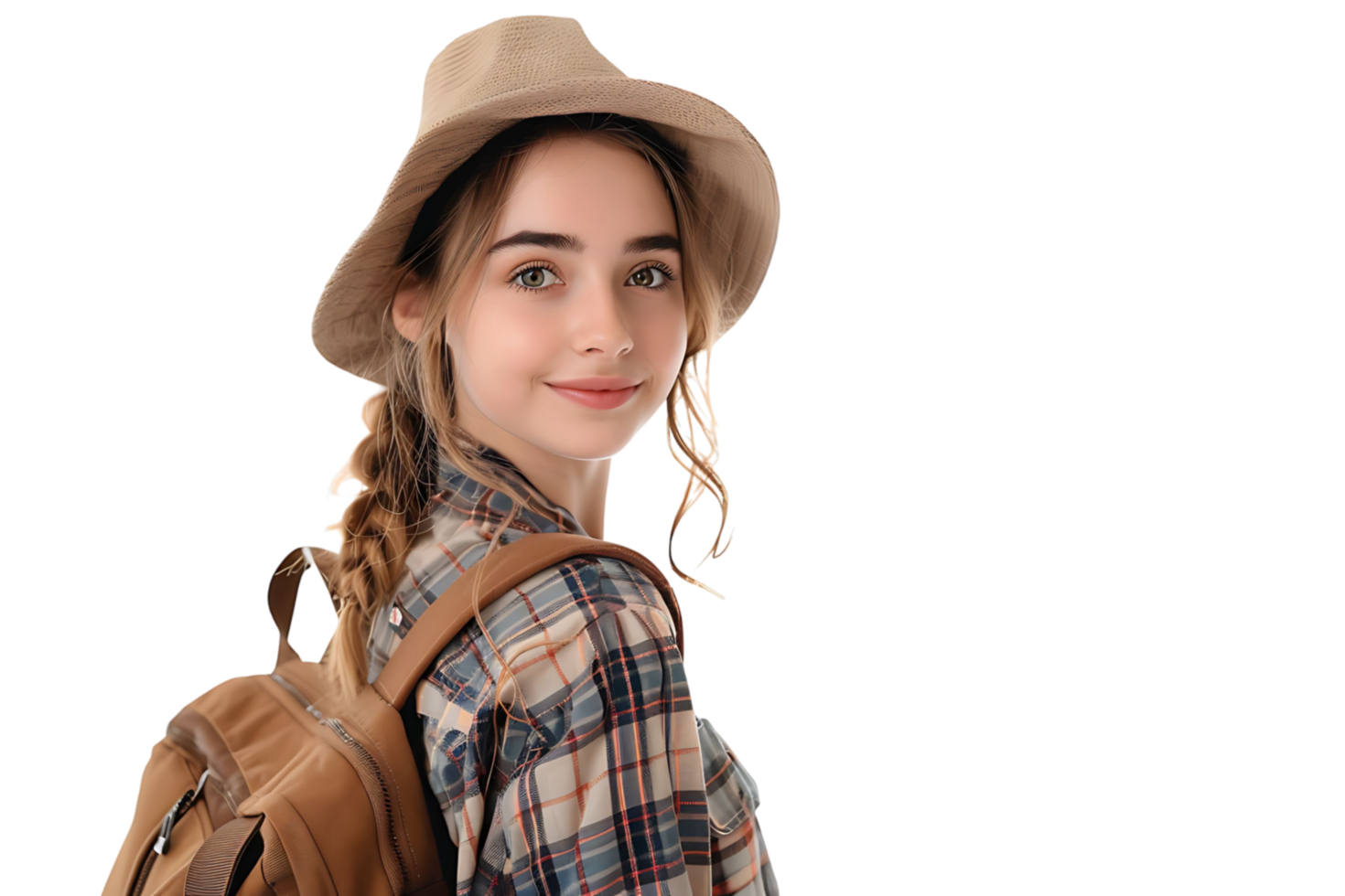 Pretty cute girl dressed stylish clothes going to university on isolated transparent background png