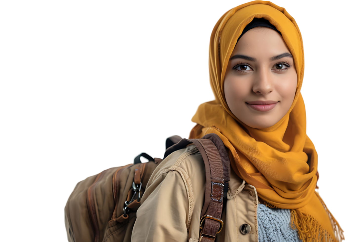 Pakistani girl dressed stylish clothes going to university on isolated transparent background png