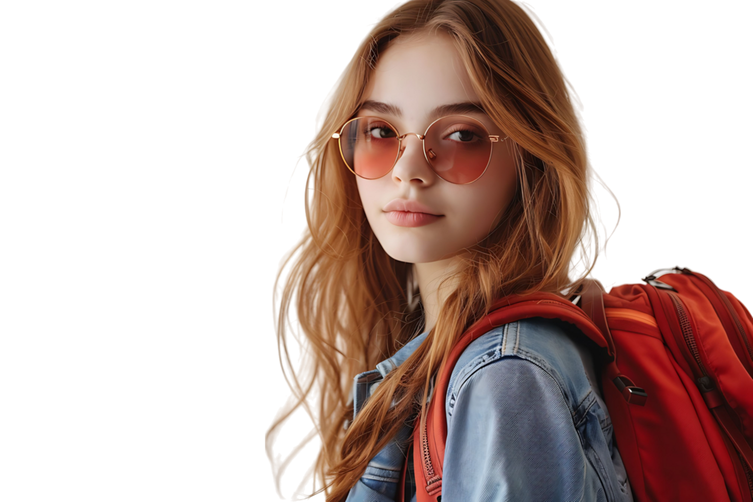 Pretty cute girl dressed stylish clothes going to university on isolated transparent background png