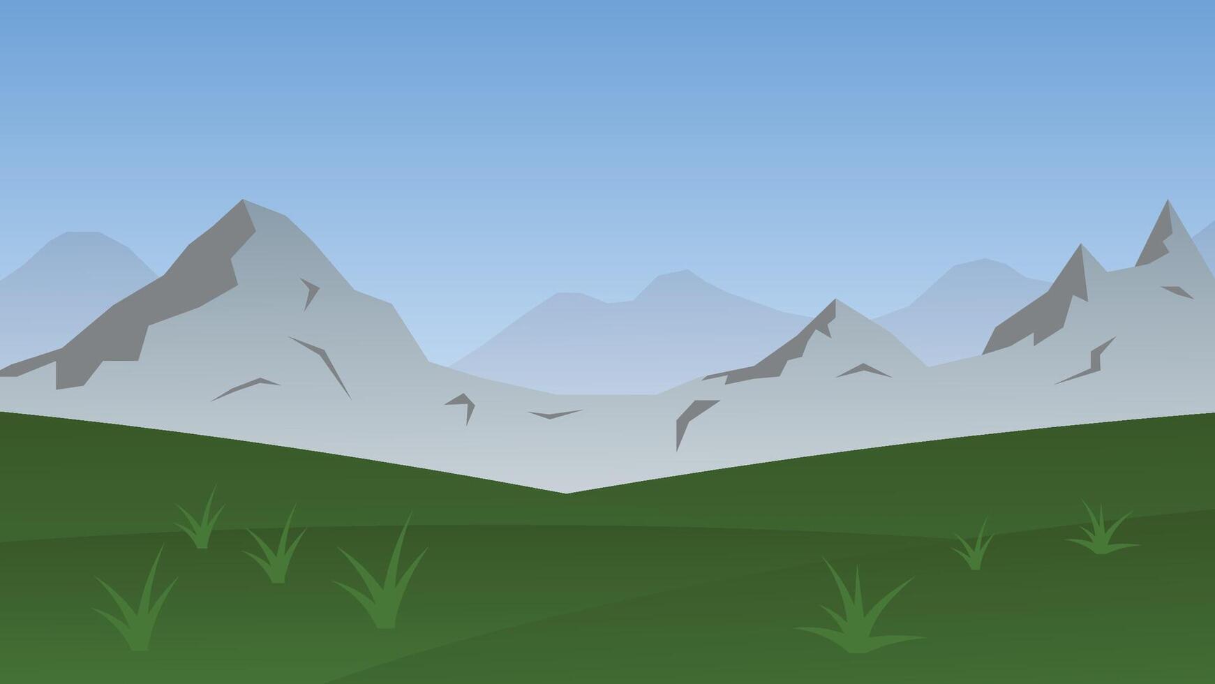 paisaje dibujos animados escena con colinas y montaña con azul cielo vector