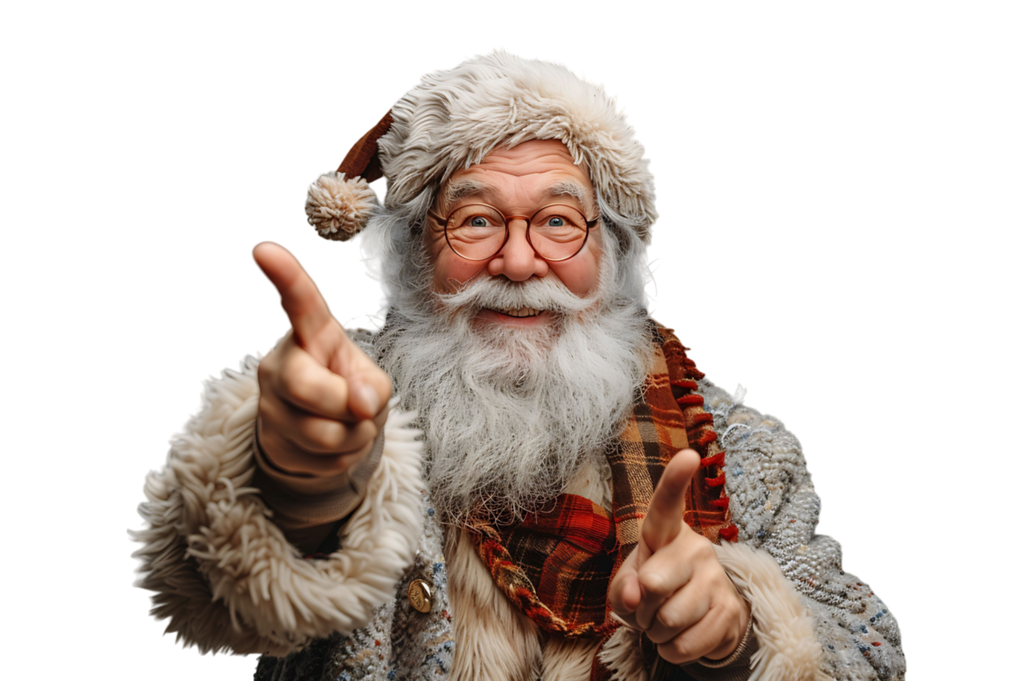Portrait of stylish trendy funny Santa pointing at camera on transparent background png