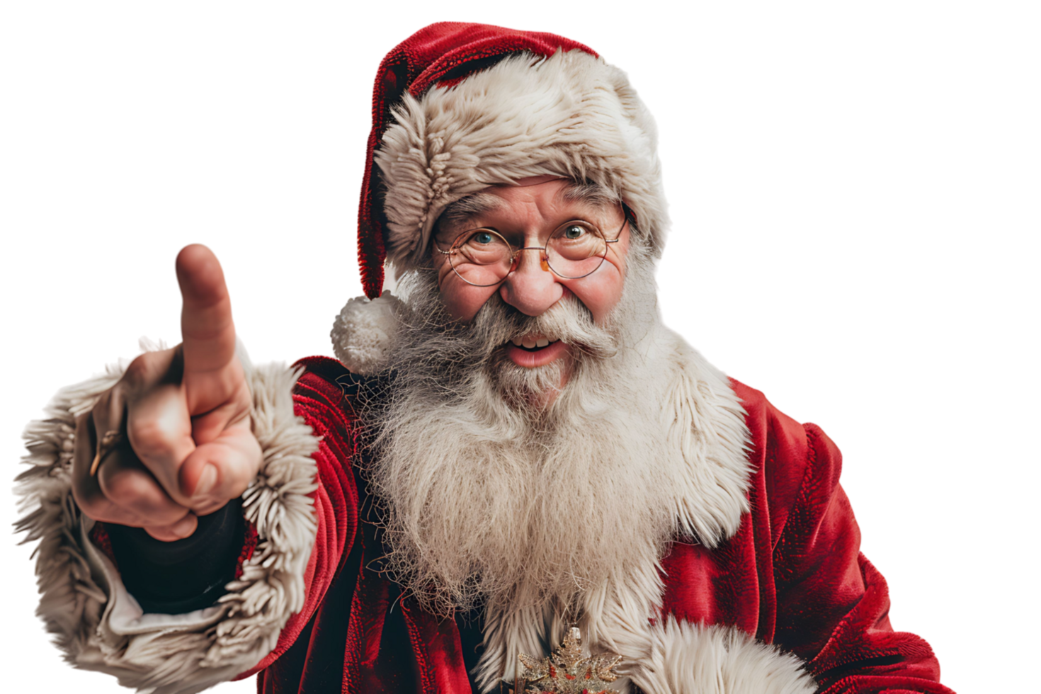 Portrait of stylish trendy funny Santa pointing at camera on transparent background png