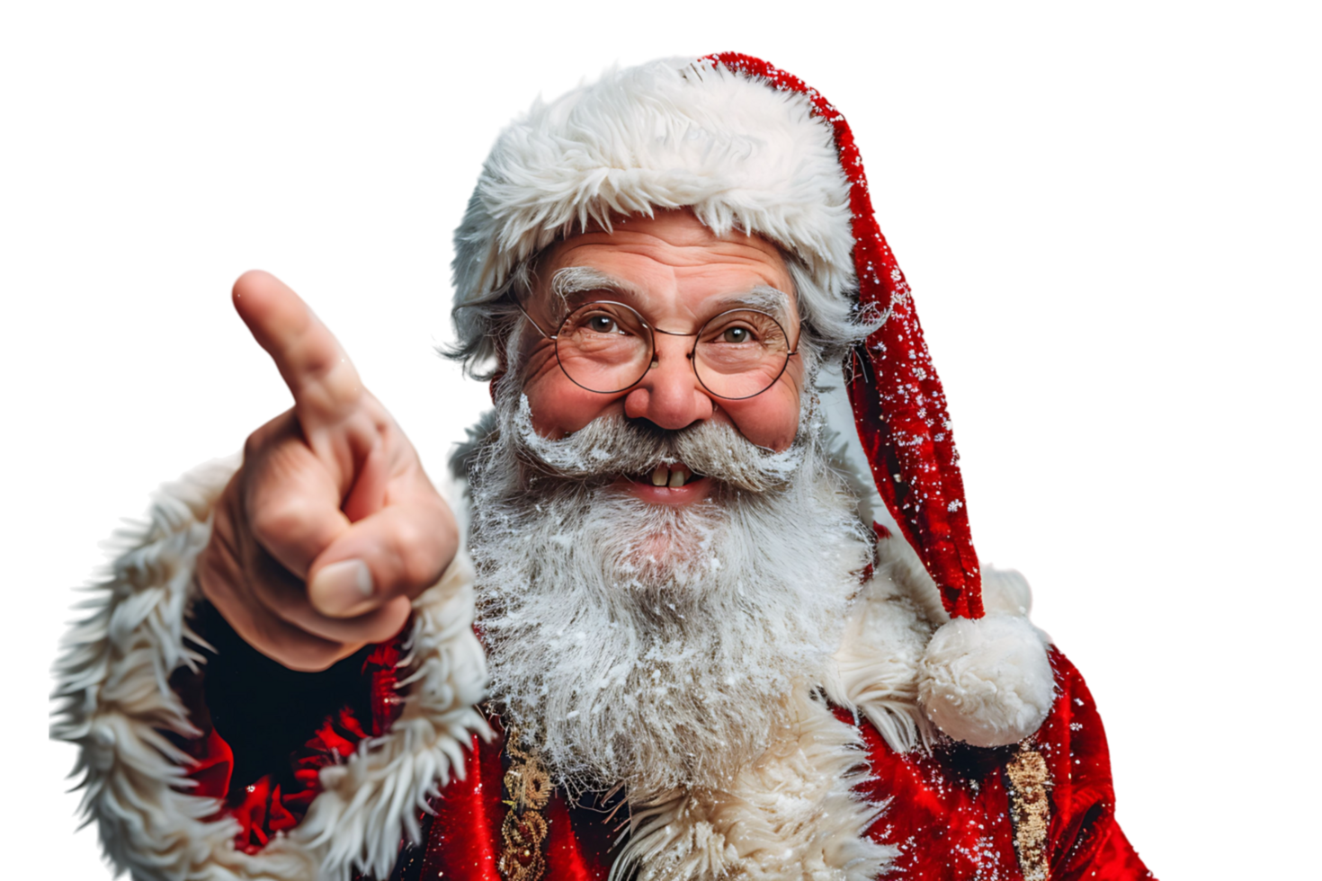 Portrait of stylish trendy funny Santa pointing at camera on transparent background png