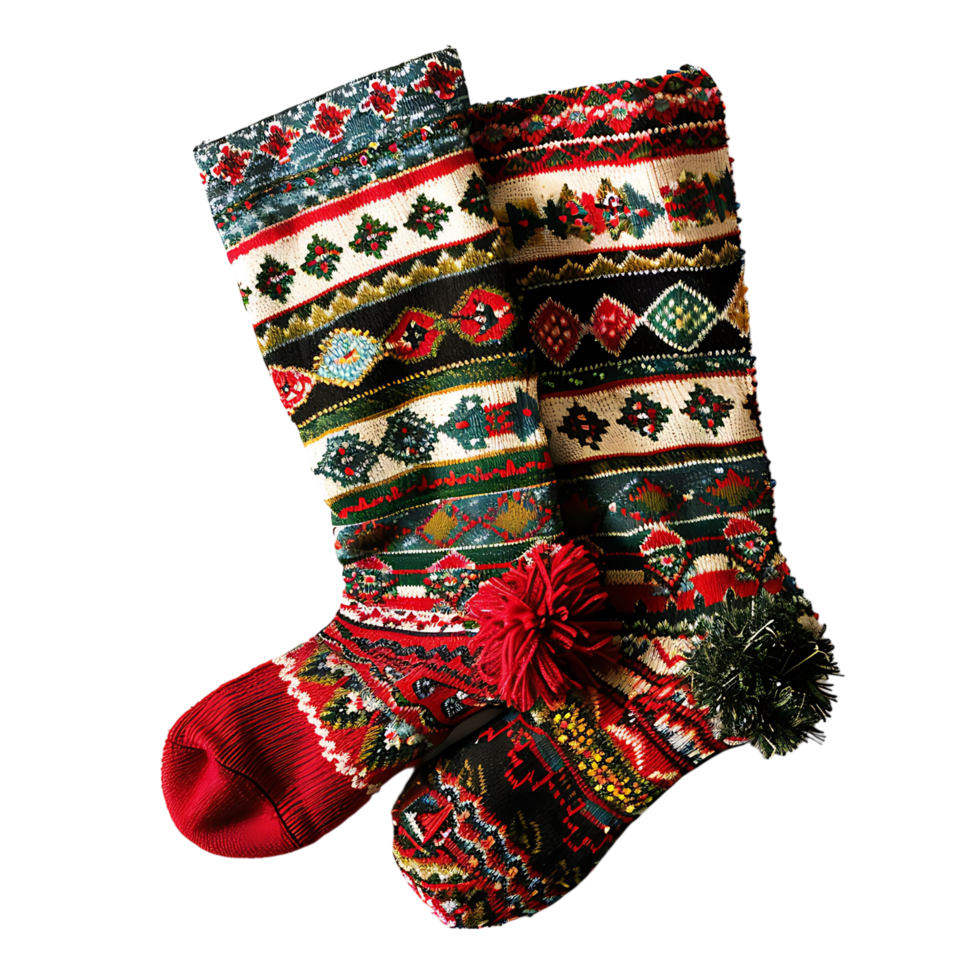 Christmas socks on isolated transparent background png