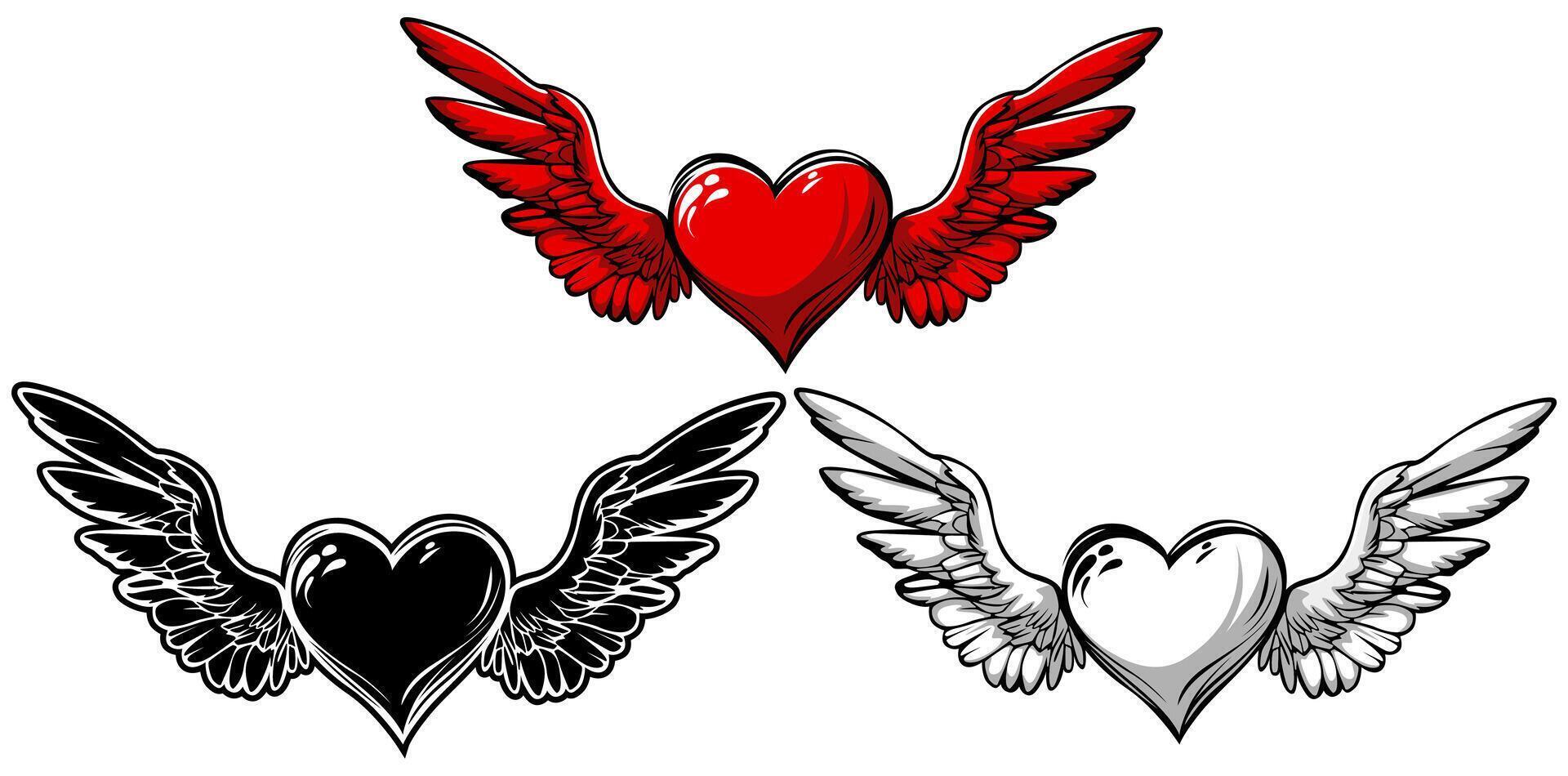 set red hearts wing fly icon. romantic love design vector