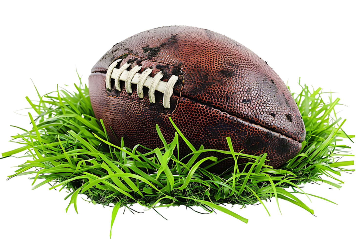 American football on grass on transparent background png