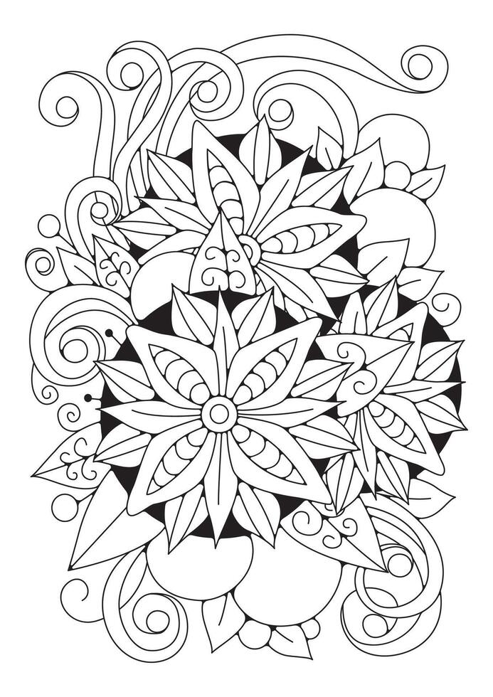 Coloring page with large flower and buds. black and white background for coloring. Art therapy. Art line. vector