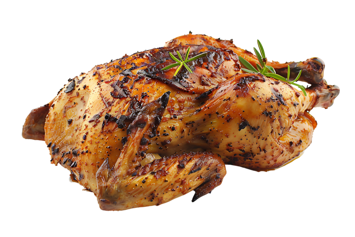 Whole grilled chicken on isolated transparent background png
