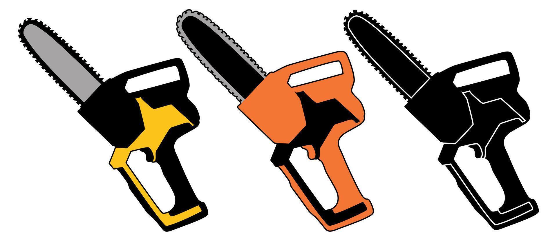 set portable wooden chainsaw icon design vector