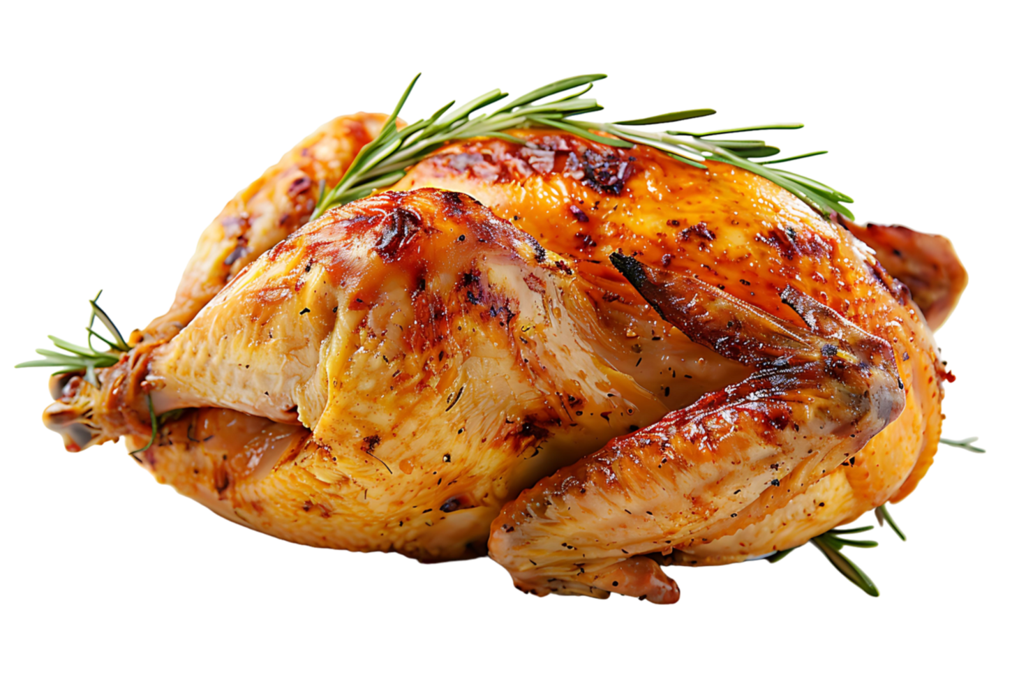 Whole grilled chicken on isolated transparent background png