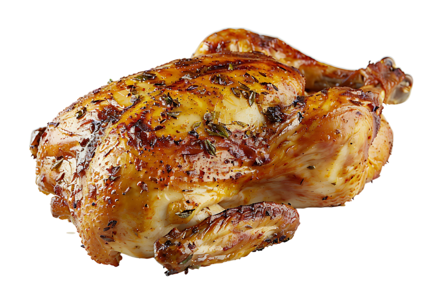 Whole grilled chicken on isolated transparent background png
