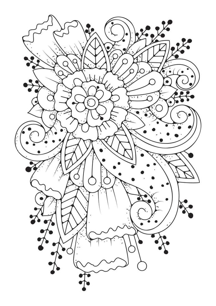 Art therapy illustration. Floral background for coloring. Coloring page for children and adults. vector