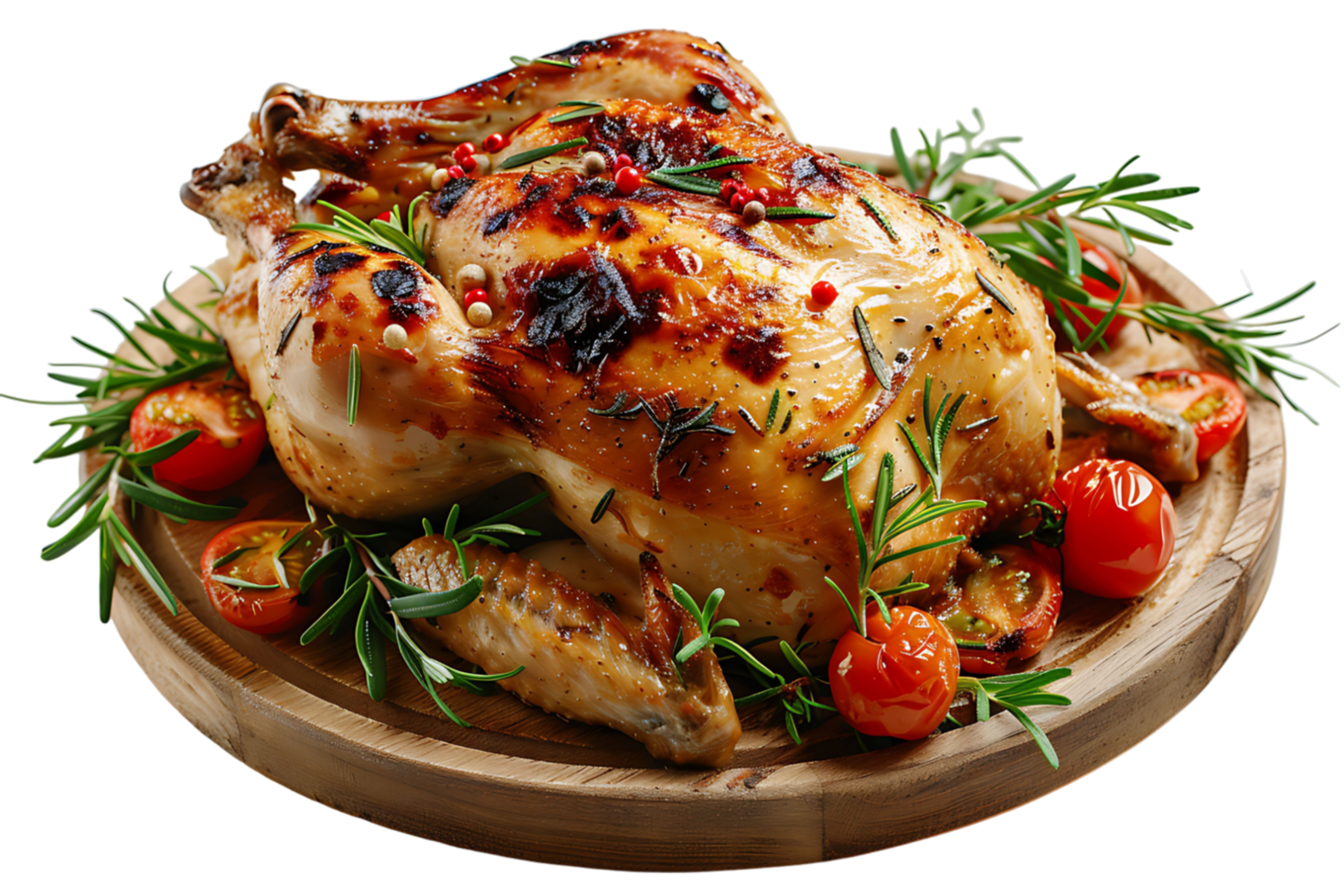 Whole grilled chicken on isolated transparent background png