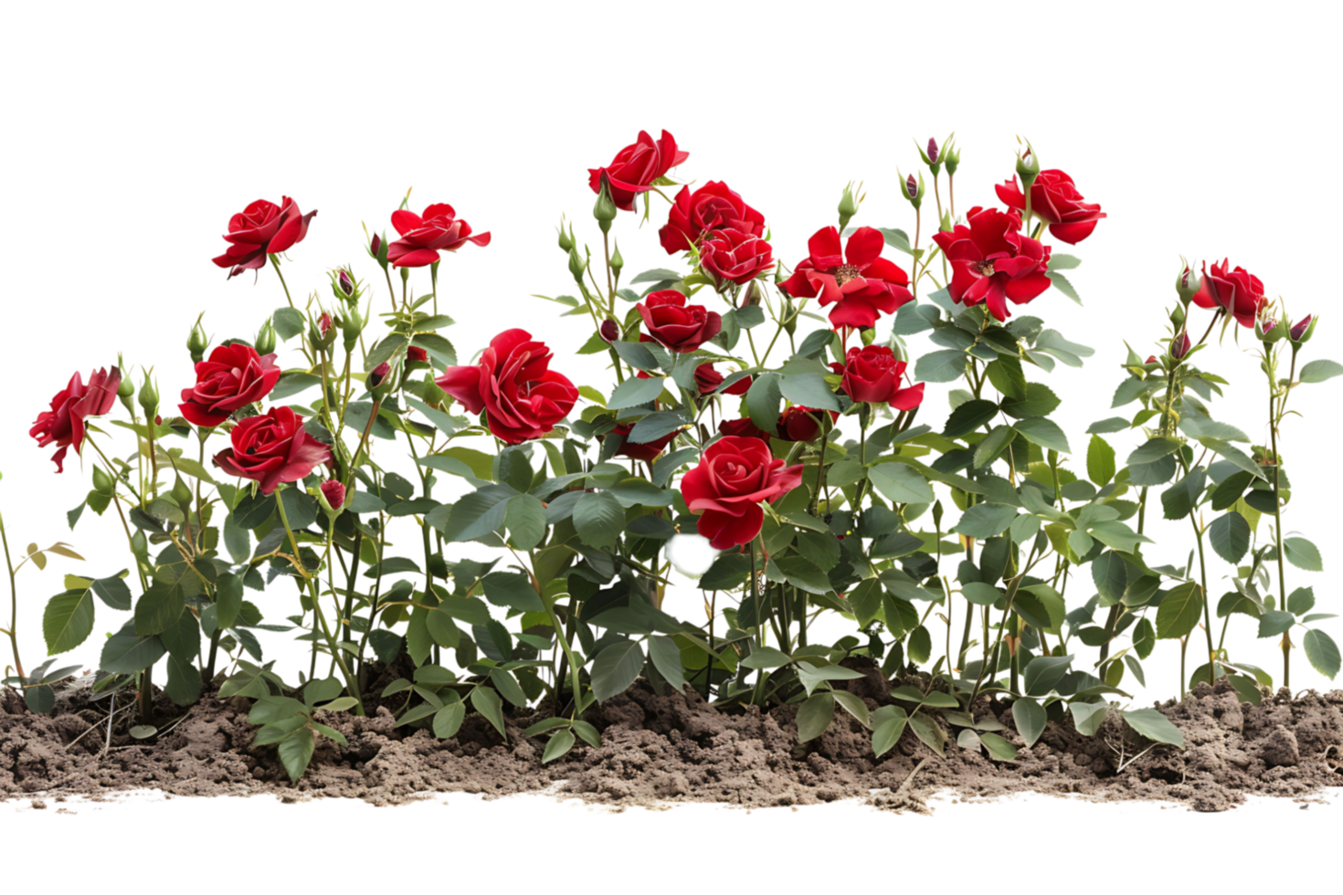 red roses field on isolated transparent background png