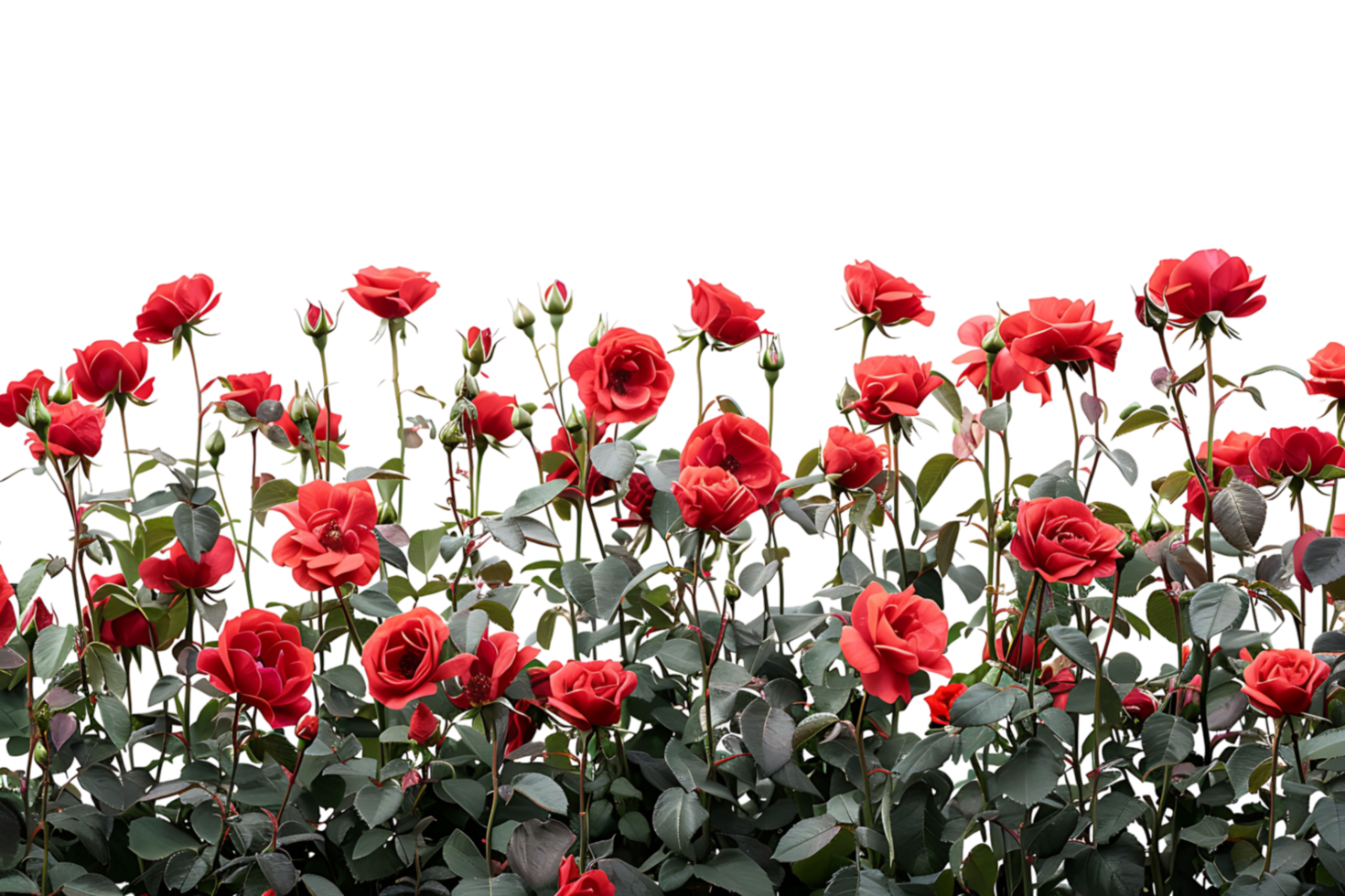 red roses field on isolated transparent background png