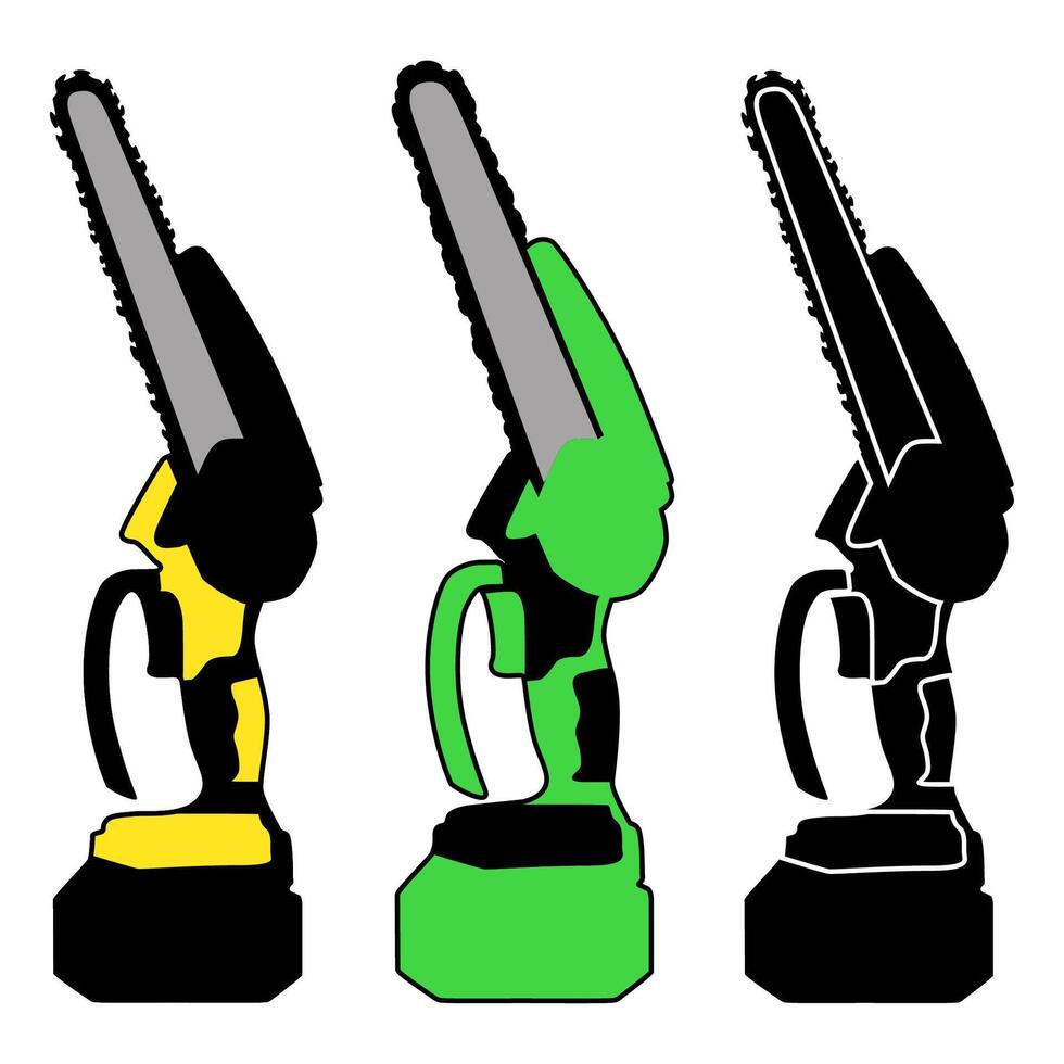 set chainsaw icon cutting wood symbol lumberjack machine vector