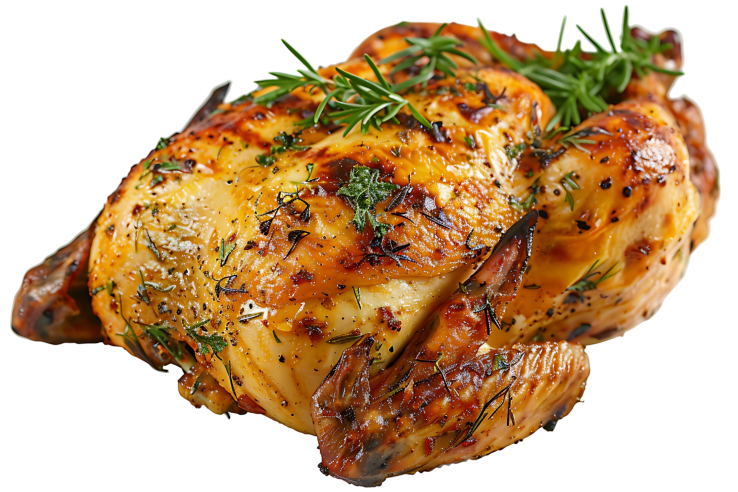Whole grilled chicken on isolated transparent background png