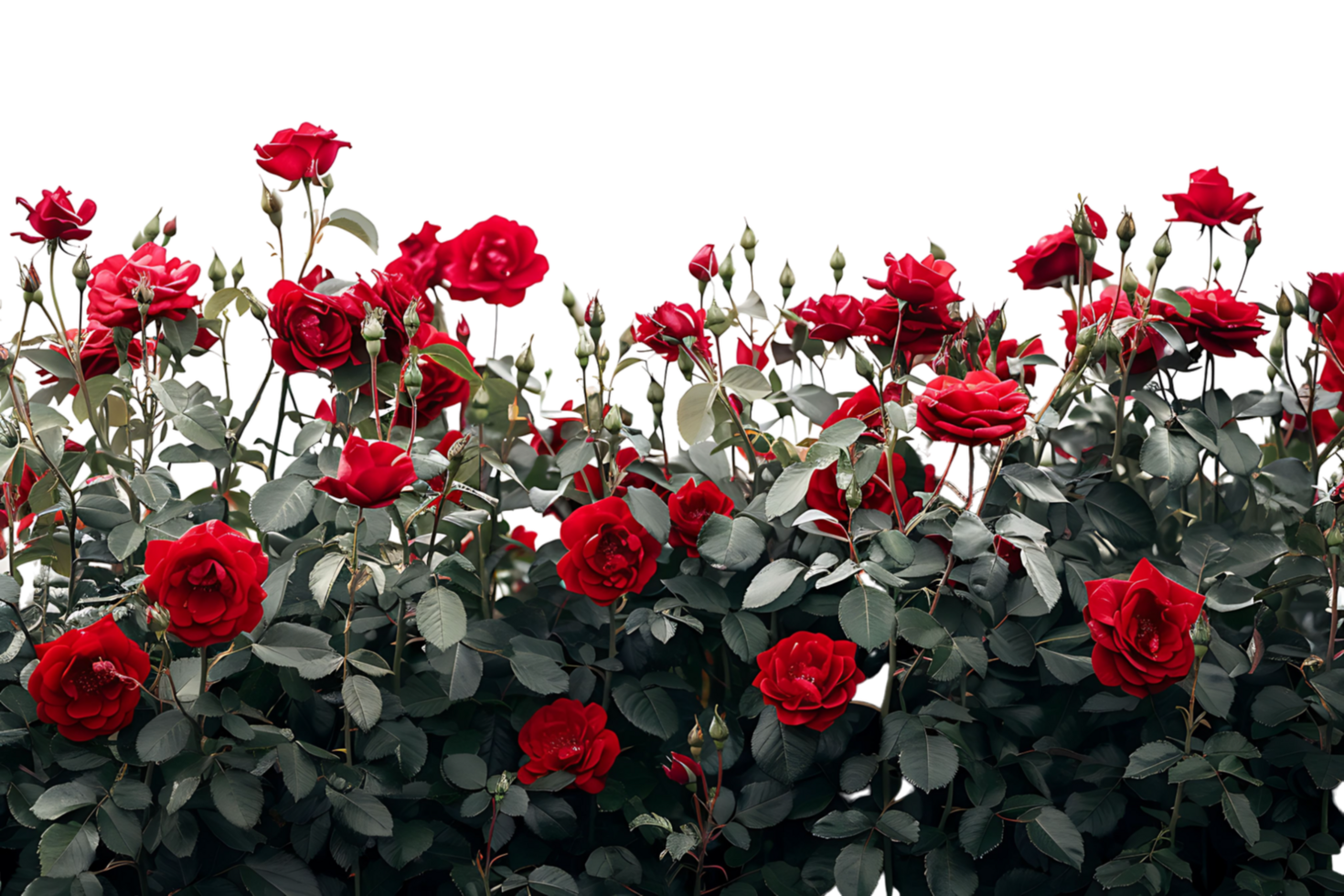 red roses field on isolated transparent background png