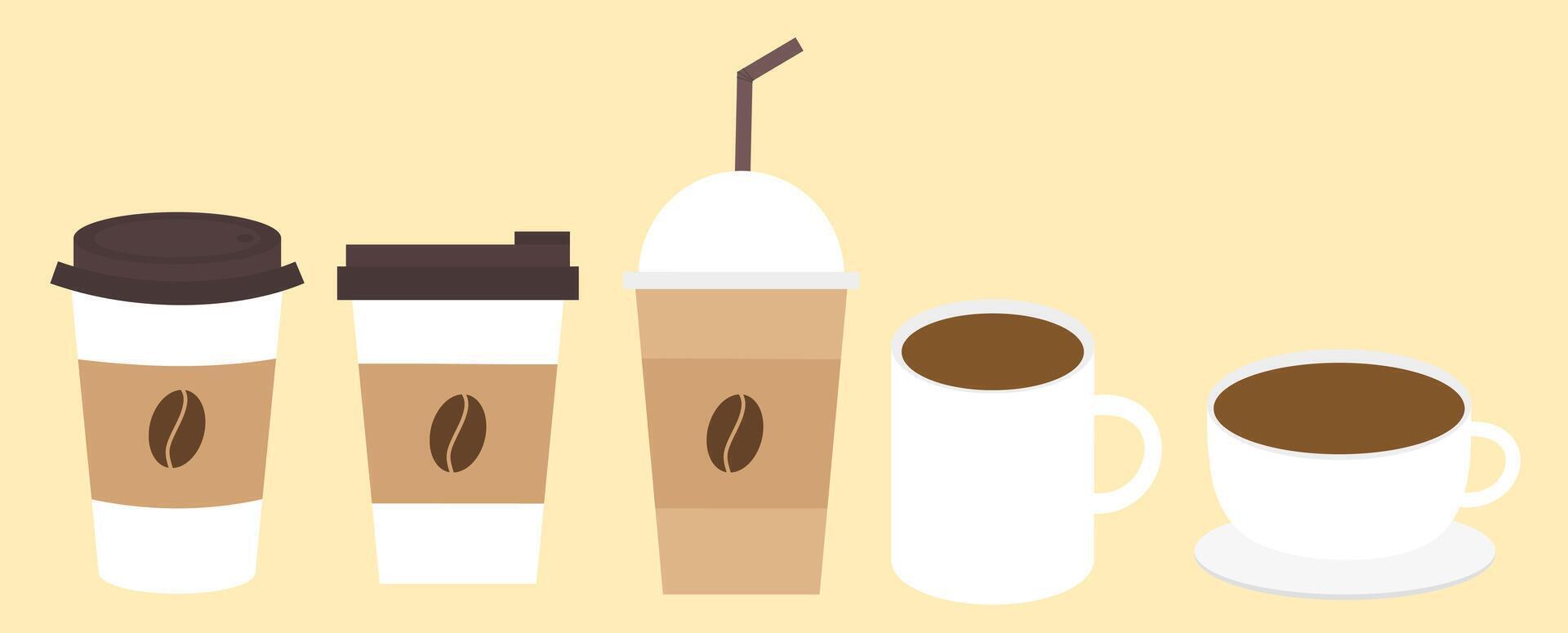 Set of coffee cup and beans.Menu for cafe or restaurant.Drinks or beverage.Espresso, americano, latte and cappuccino.Sign, symbol, icon or logo isolated.Flat design. vector