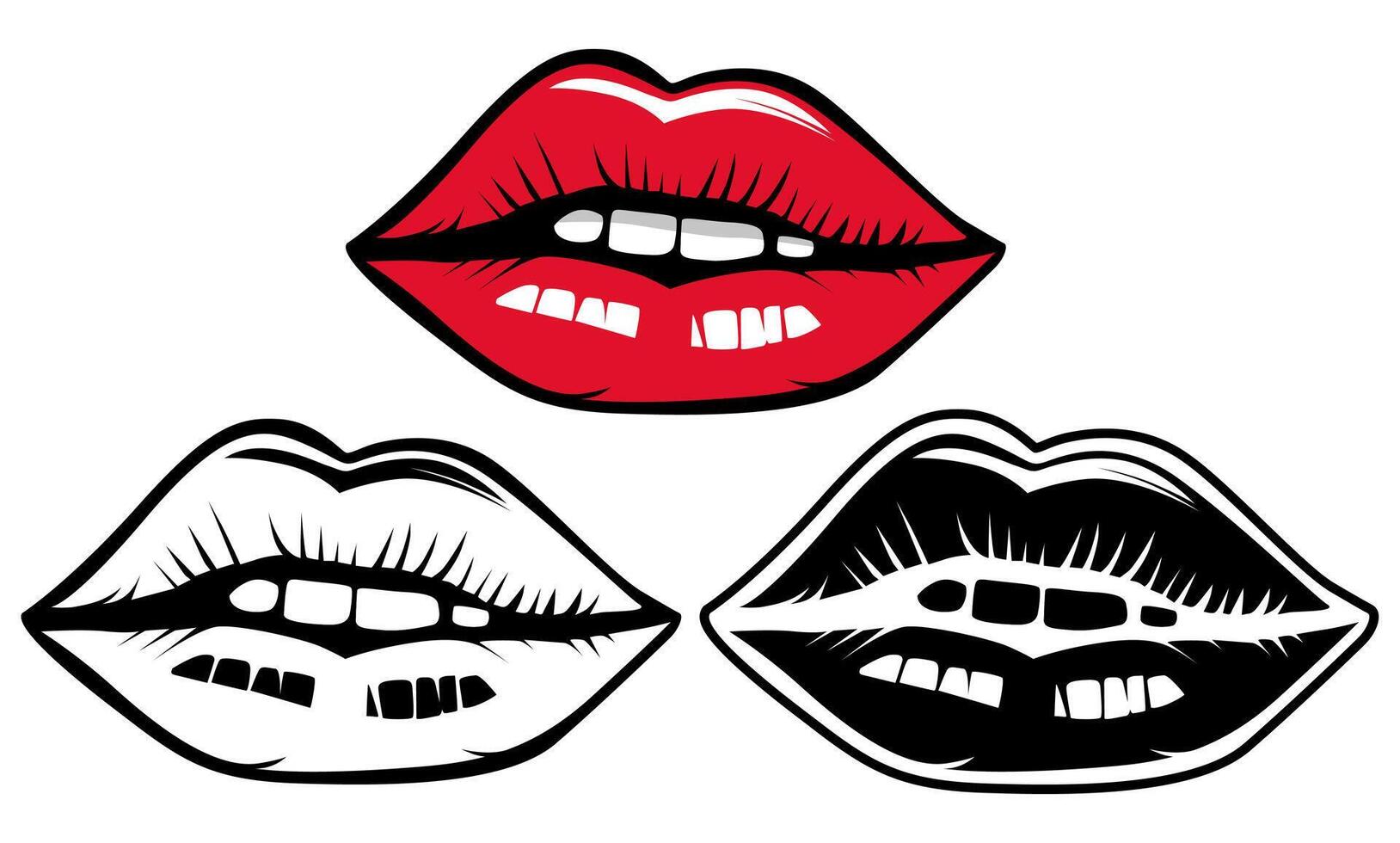 set trendy red lips icon kiss symbol design vector