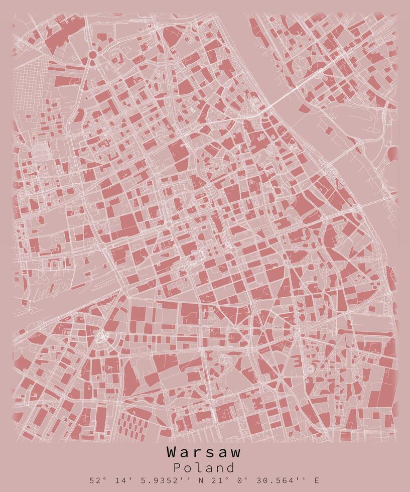 Warsaw,Poland,city centre,Urban detail Streets Roads color Map, element template image vector